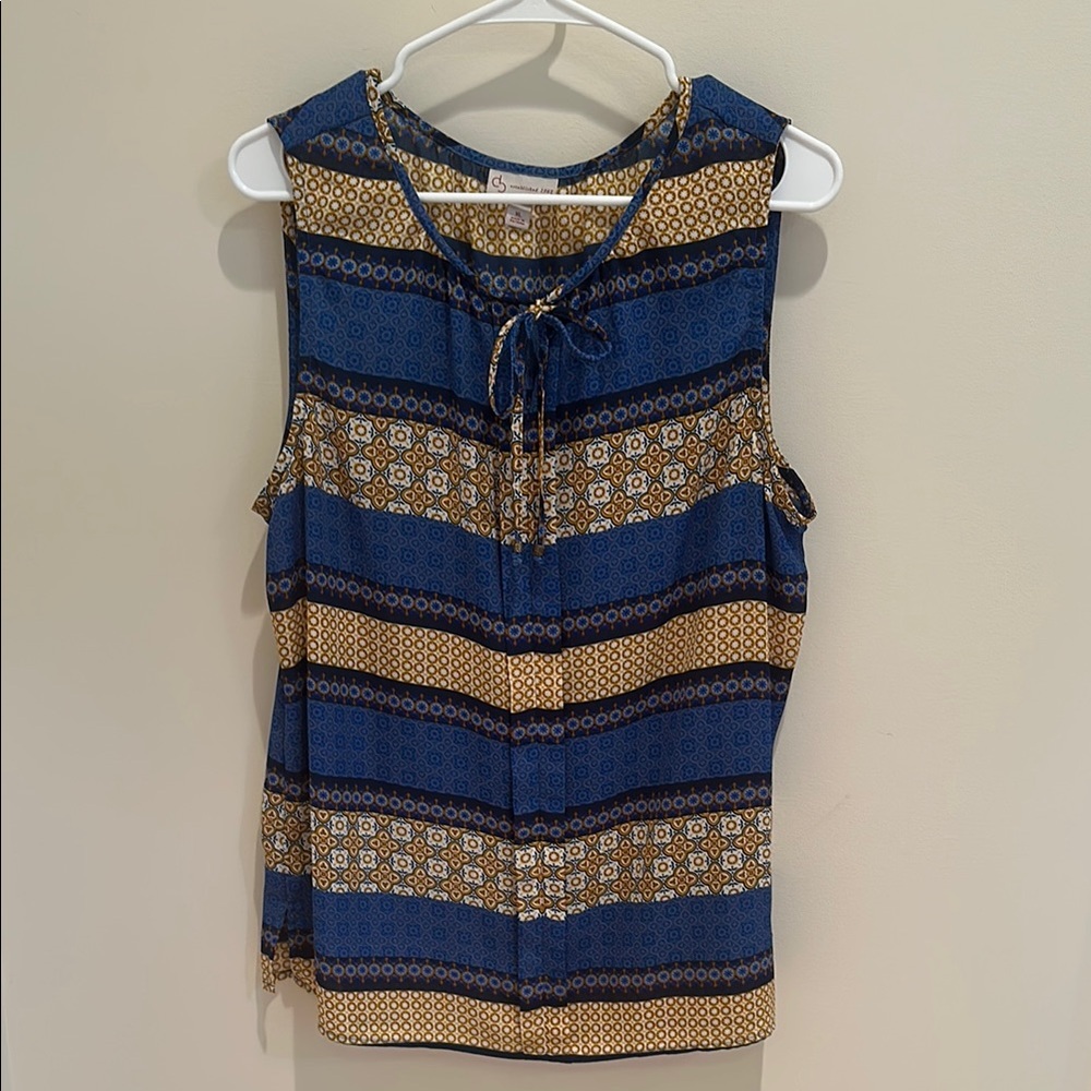 Dressbarn Blue and Gold Sleeveless Blouse